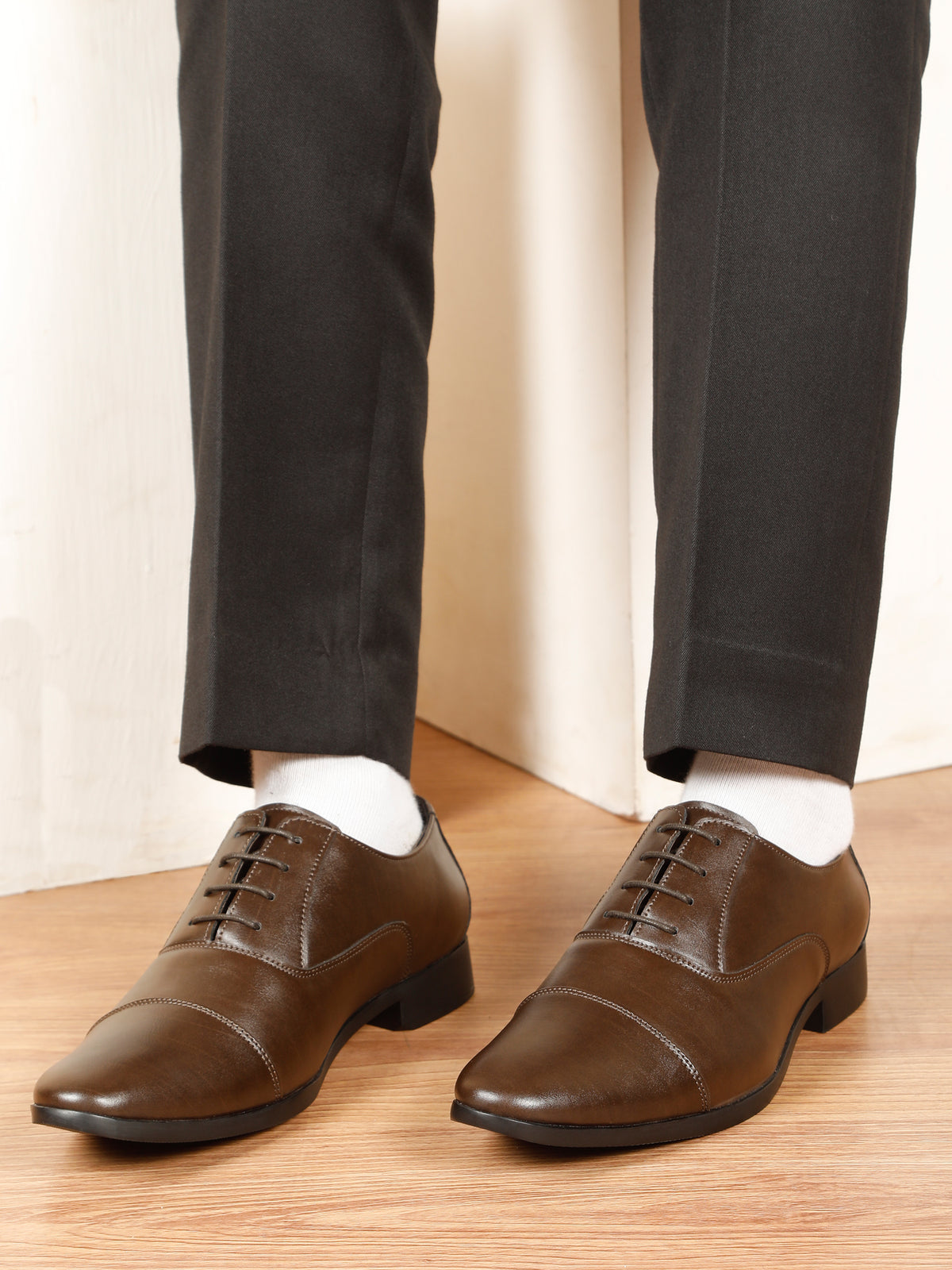 KOSHER Men's Classic Brown Cap-Toe Formal Oxford Shoes for Office Wear