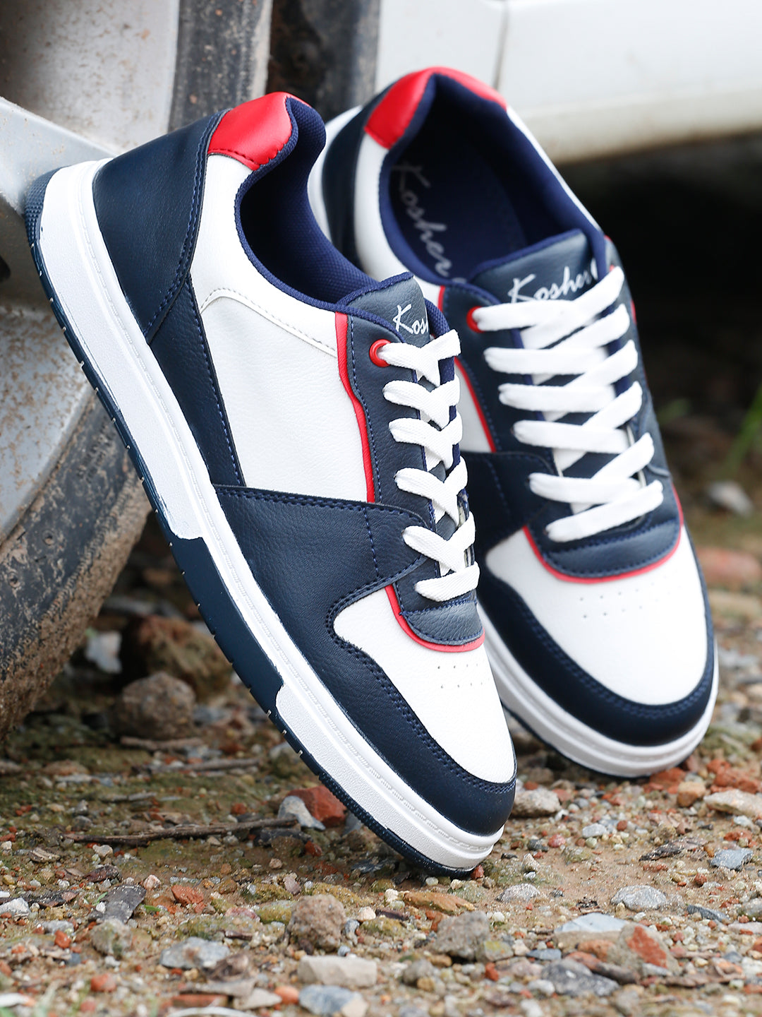 Kosher Men’s Retro Court Sneakers – Navy, White & Red