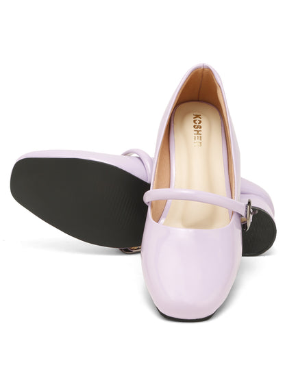 Kosher Women Lavender Patent Mary Jane Block Heel Pumps | Glossy Closed Toe Casual & Party Heels