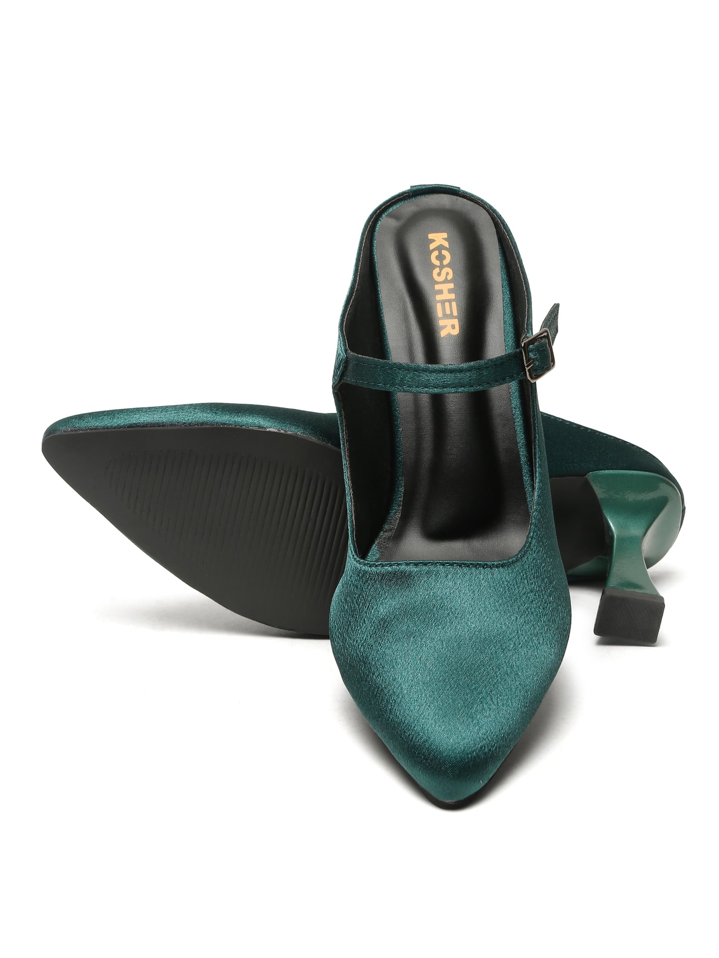 Kosher Women's Green Mules Heels – Elegant Pointed Toe Slip-On Pumps