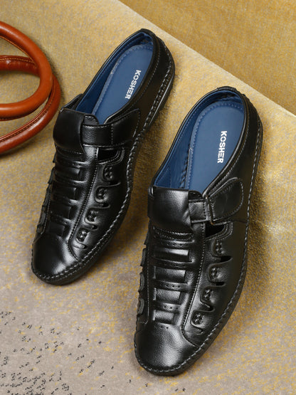 Kosher Black Bantu Roman Faux Leather Men's Casual Sandal