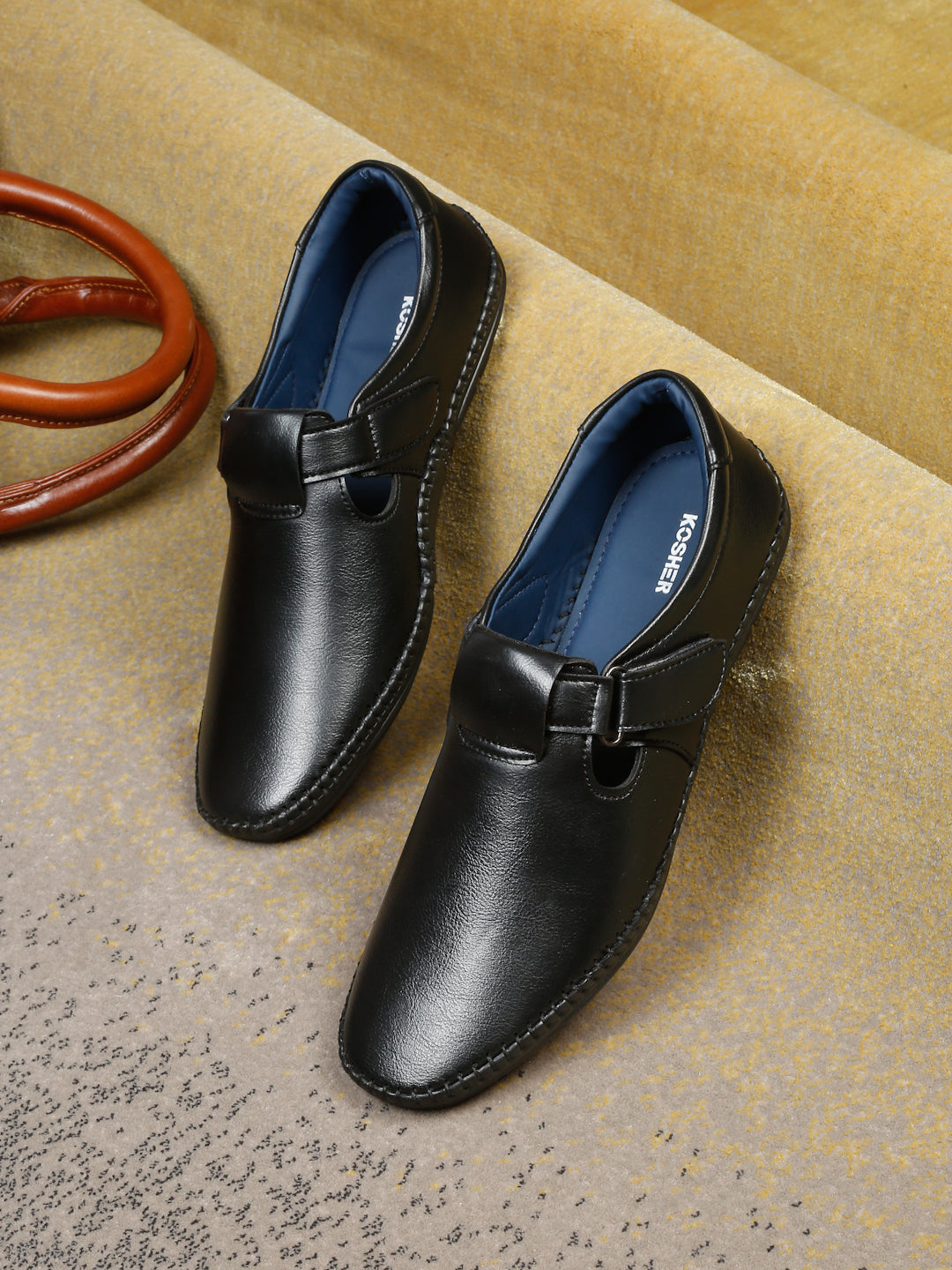 Kosher Black Roman Faux Leather Men's Casual Sandal