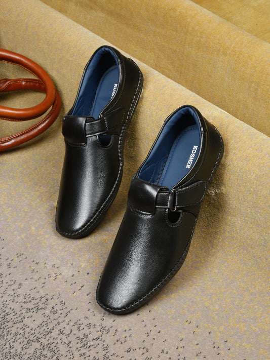 Kosher Black Roman Faux Leather Men's Casual Sandal