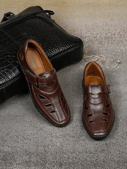 Kosher Brown Roman Faux Leather Men's Casual Sandal