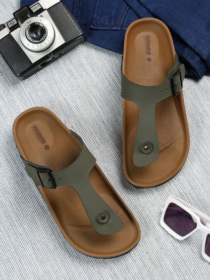 Kosher Olive Color Men's Casual Sandal, Slipper
