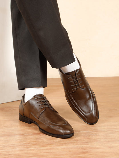 KOSHER Men's Brown Synthetic Leather Lace-Up Formal Derby Shoes