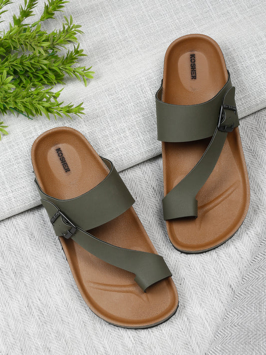 Kosher Olive Color Men's Casual Sandal, Slipper
