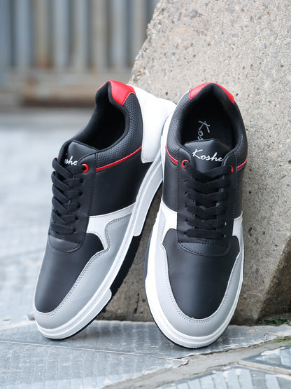 Kosher Men's Casual Sneakers - Black & Red Sneakers with White Accents