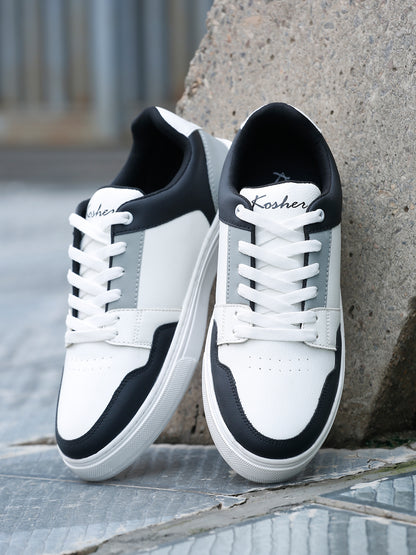 Kosher Men's Stylish Sneakers in White, Black & White