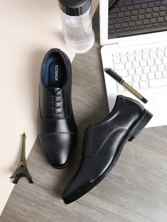 Kosher Black Genuine Leather Lace-up Formal Shoes