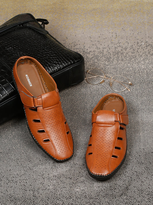 Kosher Tan Bantu Roman Faux Leather Men's Casual Sandal