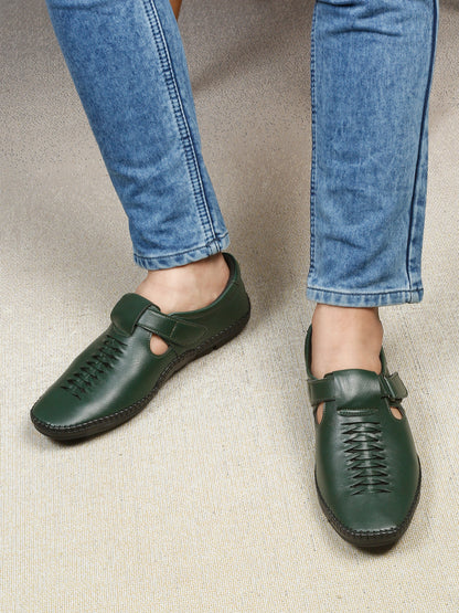 Kosher Green Roman Faux Leather Men's Casual Sandal