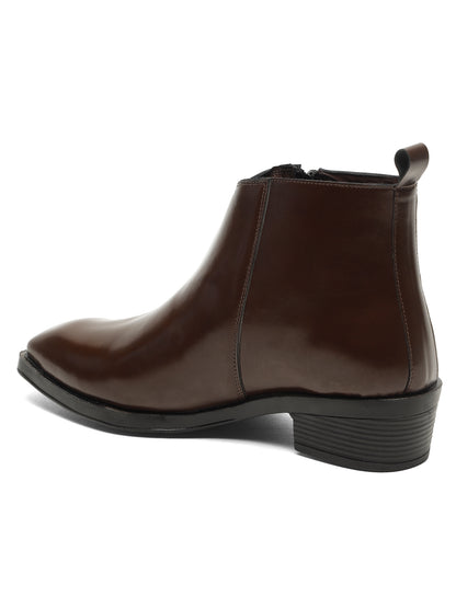 Kosher Men's Premium Brown Synthetic Leather Ankle Chelsea Boots with Side Zip Closure and Cuban Heel