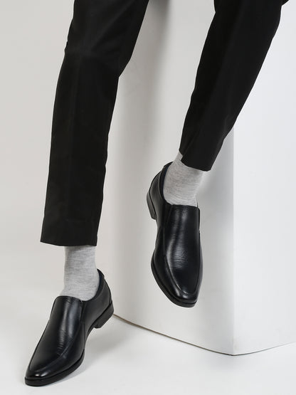 Kosher Black Genuine Leather Slip-on Formal Shoes