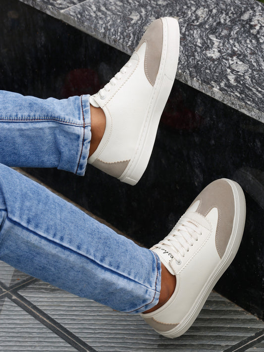 Kosher Suede and Synthetic Low-Top Sneakers in White and Beige