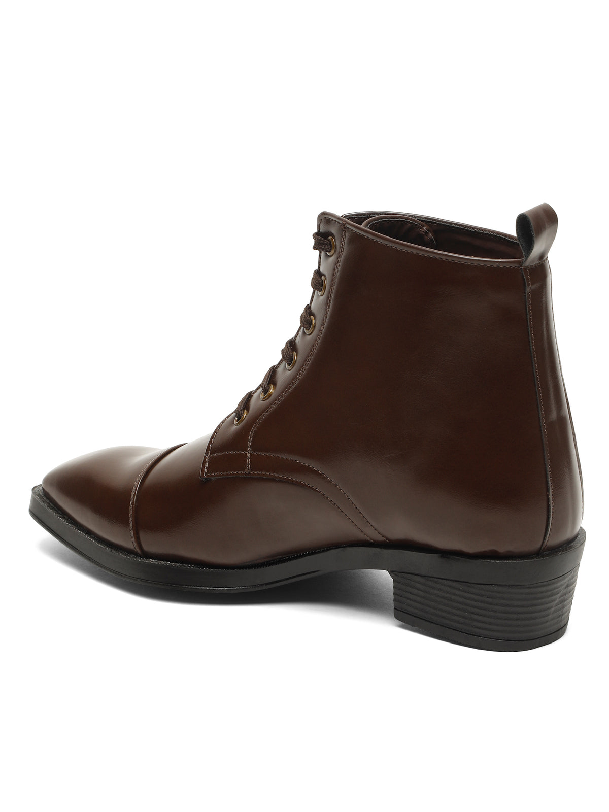 KOSHER Men Brown Solid Synthetic Leather Lace-Up Mid-Top High Heel Boots
