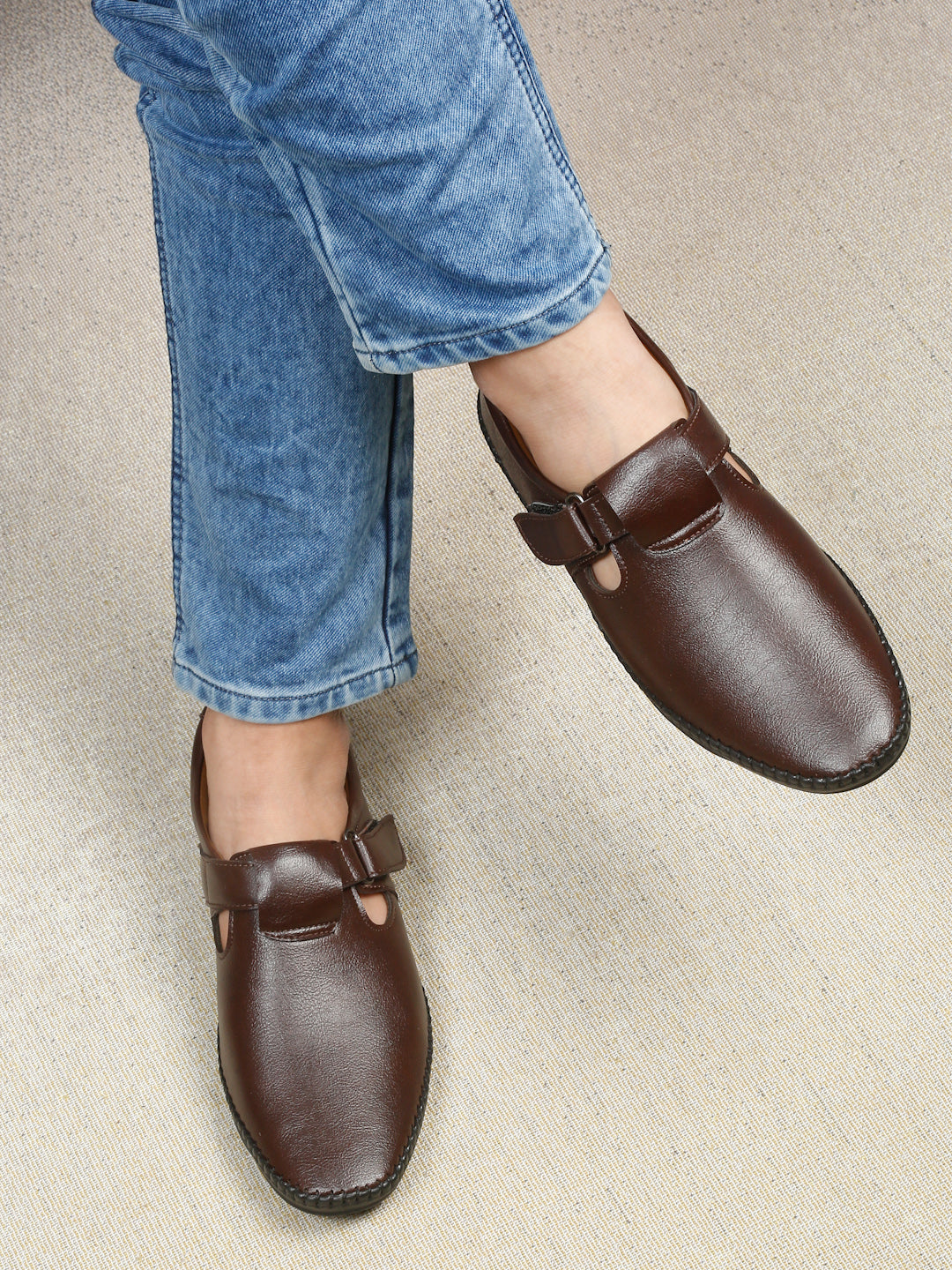 Kosher Brown Roman Faux Leather Men's Casual Sandal