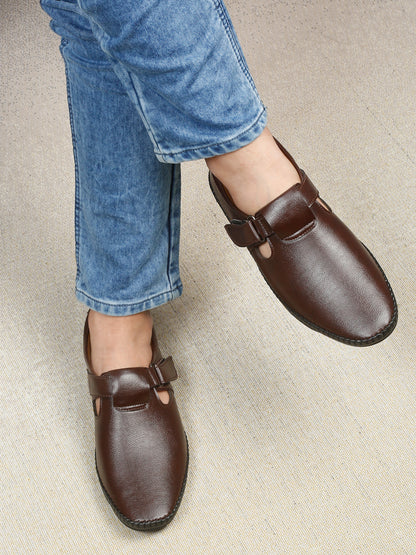 Kosher Brown Roman Faux Leather Men's Casual Sandal