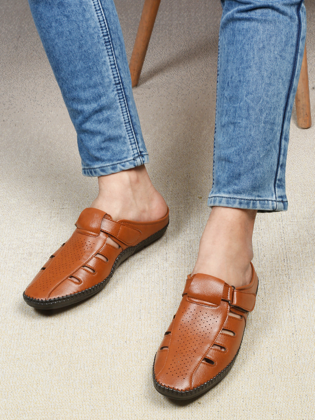 Kosher Tan Bantu Roman Faux Leather Men's Casual Sandal