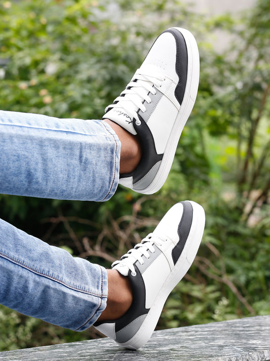 Kosher Men's Stylish Sneakers in White, Black & White