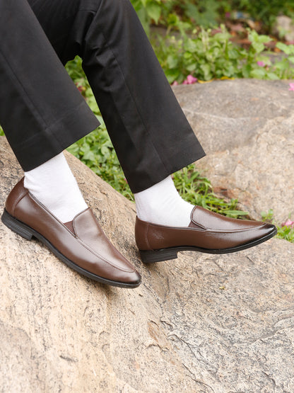 Kosher Men's Brown Textured Slip-On Formal & Casual Style