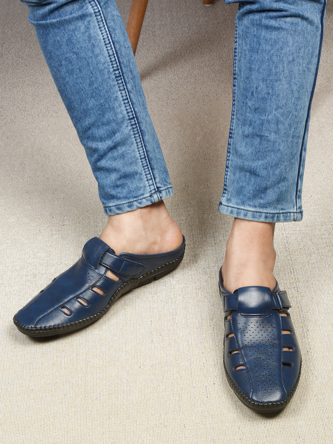 Kosher Navy Bantu Roman Faux Leather Men's Casual Sandal