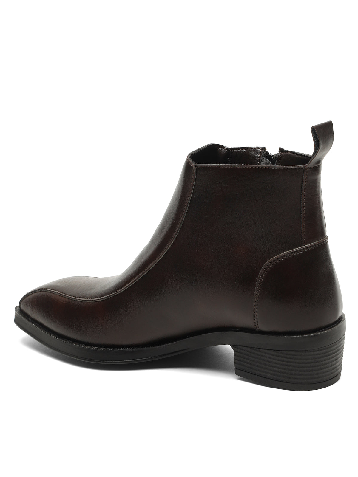 Kosher Men's Brown Synthetic Leather Side-Zip Square-Toe Ankle Boots