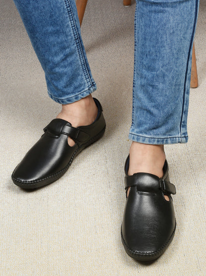 Kosher Black Roman Faux Leather Men's Casual Sandal