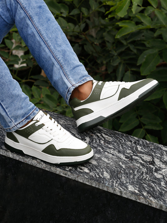 Kosher Olive Green & White Sneakers For Men
