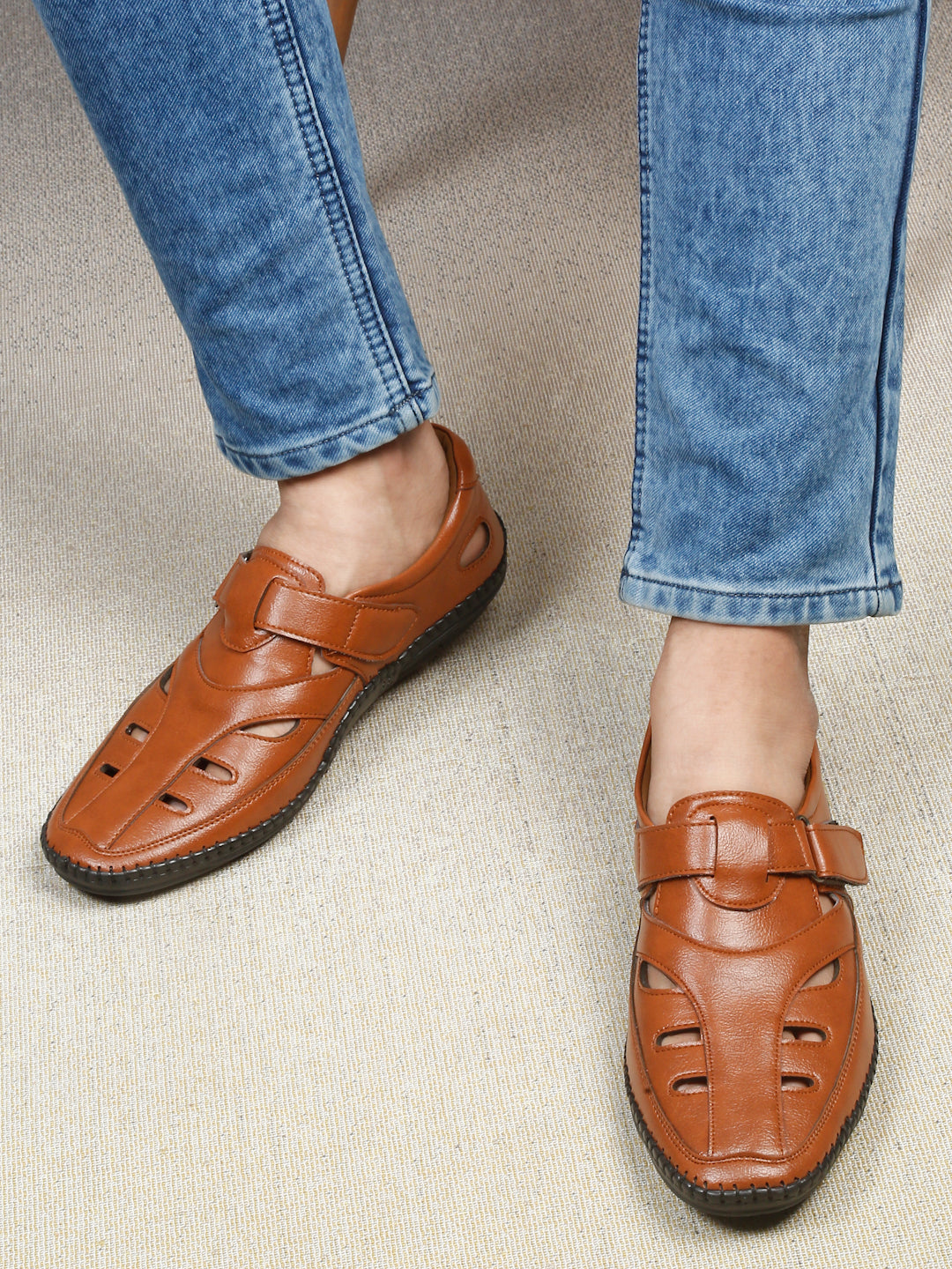 Kosher Tan Roman Faux Leather Men's Casual Sandal