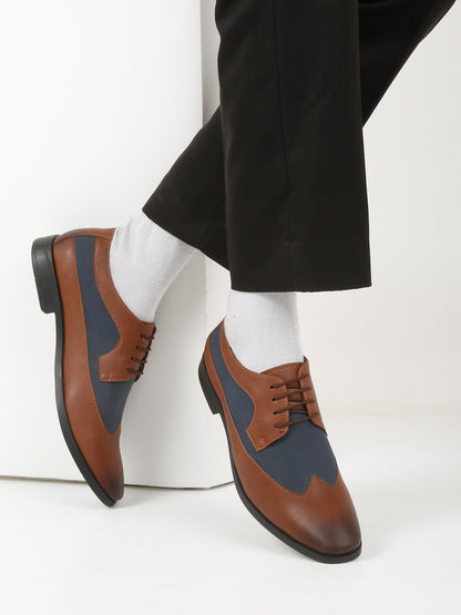 Kosher Tan/blue Color Lace-up Formal Shoes