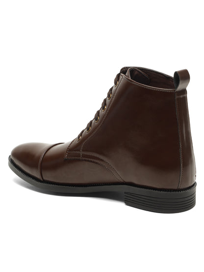 KOSHER Men's Brown Synthetic Leather High-Ankle Cap Toe Lace-Up Boots