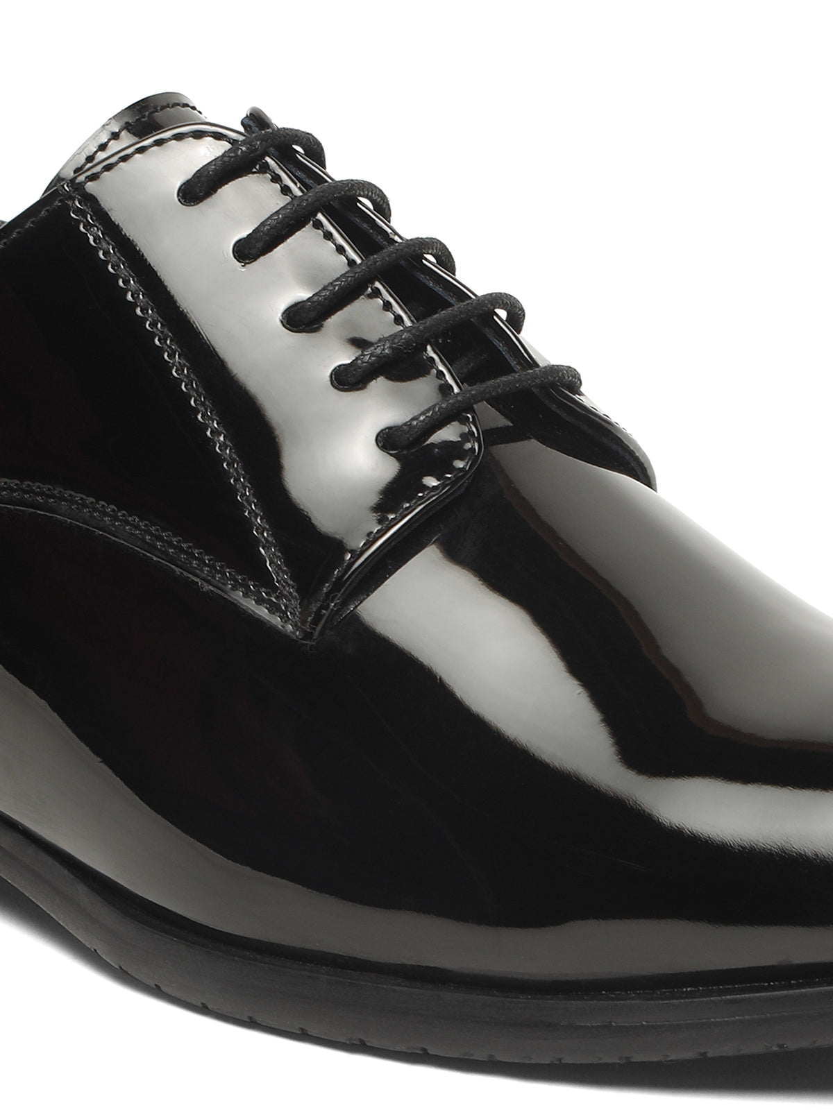 KOSHER Men Black Glossy Patent Formal Derby Shoes