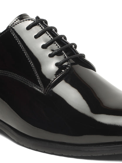KOSHER Men Black Glossy Patent Formal Derby Shoes