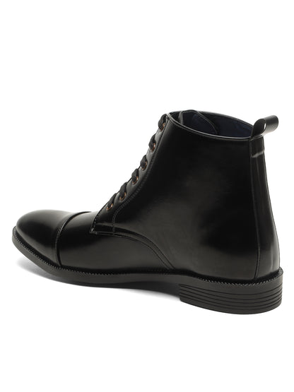 KOSHER Men's Black Synthetic Leather High-Ankle Cap Toe Lace-Up Boots