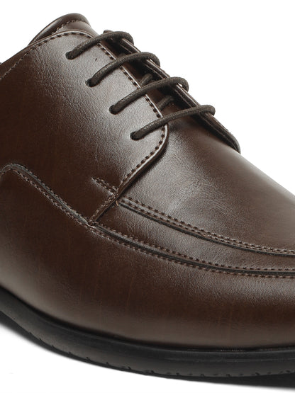 KOSHER Men's Brown Synthetic Leather Lace-Up Formal Derby Shoes