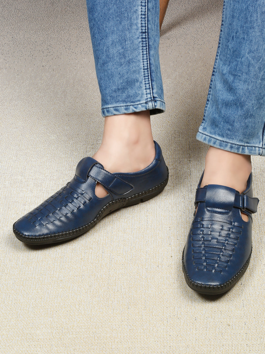 Kosher Navy Roman Faux Leather Men's Casual Sandal