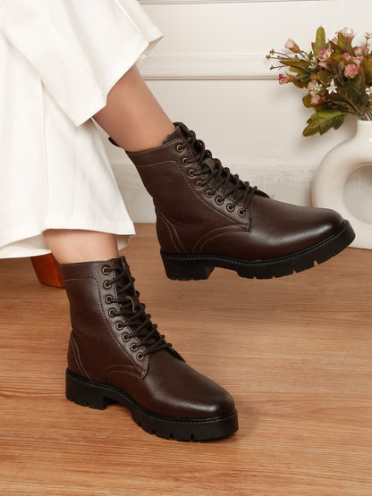 Kosher Elegant Ladies Brown Colour Lace-Up Boots - Stylish & Comfortable