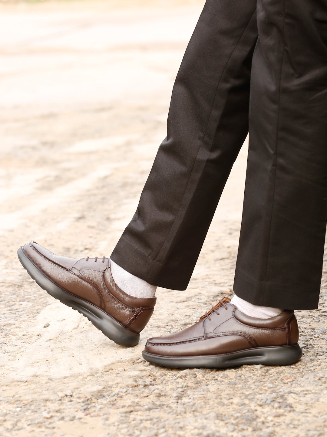 Kosher Men's Brown Genuine Leather Derby Shoes with Stitched Moc Toe