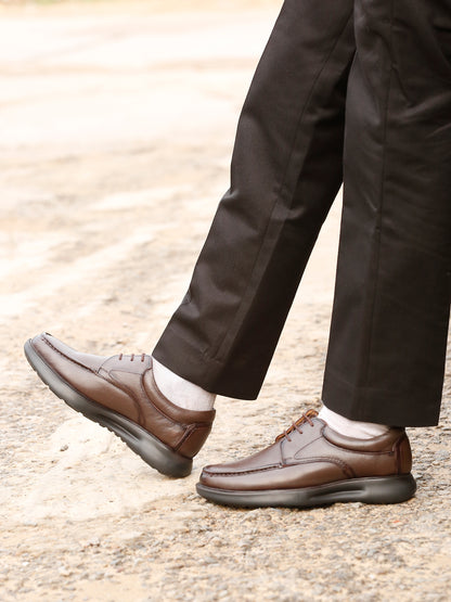 Kosher Men's Brown Genuine Leather Derby Shoes with Stitched Moc Toe