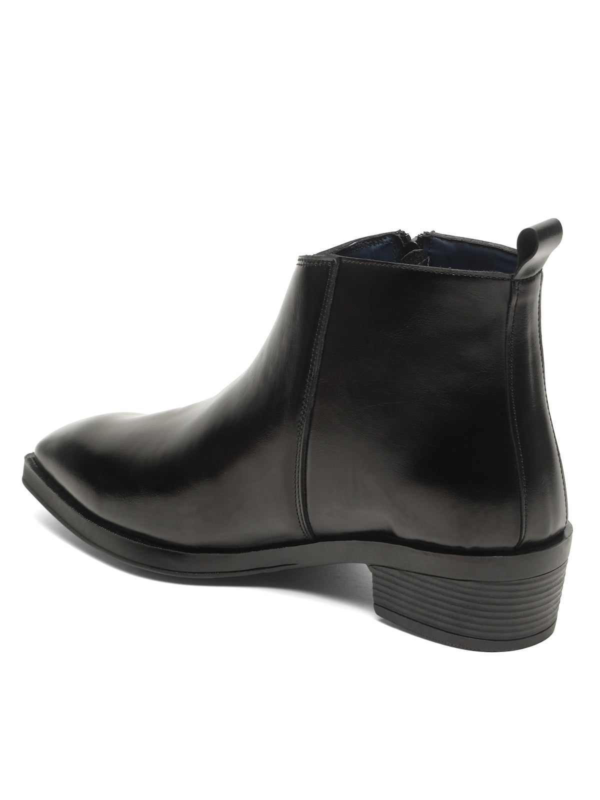 Kosher Men's Premium Black Synthetic Leather Ankle Chelsea Boots with Side Zip Closure and Cuban Heel