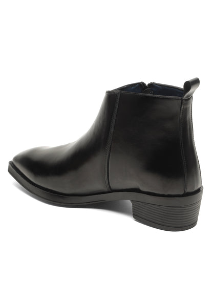 Kosher Men's Premium Black Synthetic Leather Ankle Chelsea Boots with Side Zip Closure and Cuban Heel
