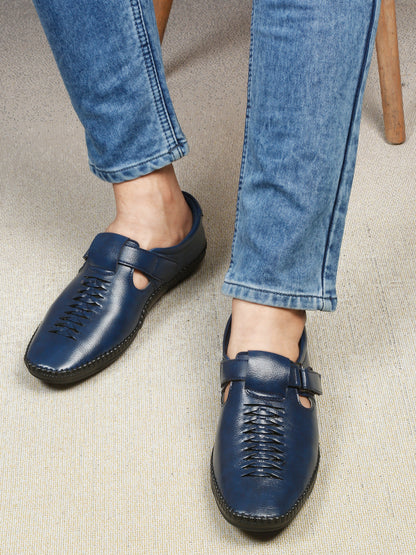 Kosher Navy Roman Faux Leather Men's Casual Sandal