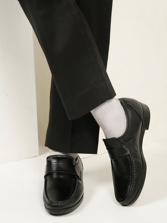 Kosher Black Color Genuine Leather Slip-On Comfort Shoes for Men