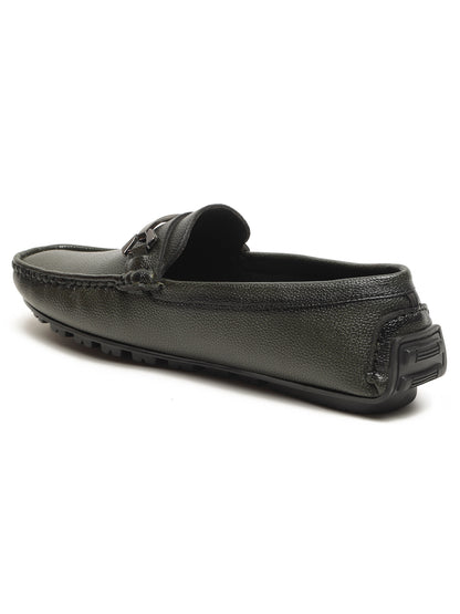 KOSHER Men Textured Black Classic Penny Slip-On Loafers