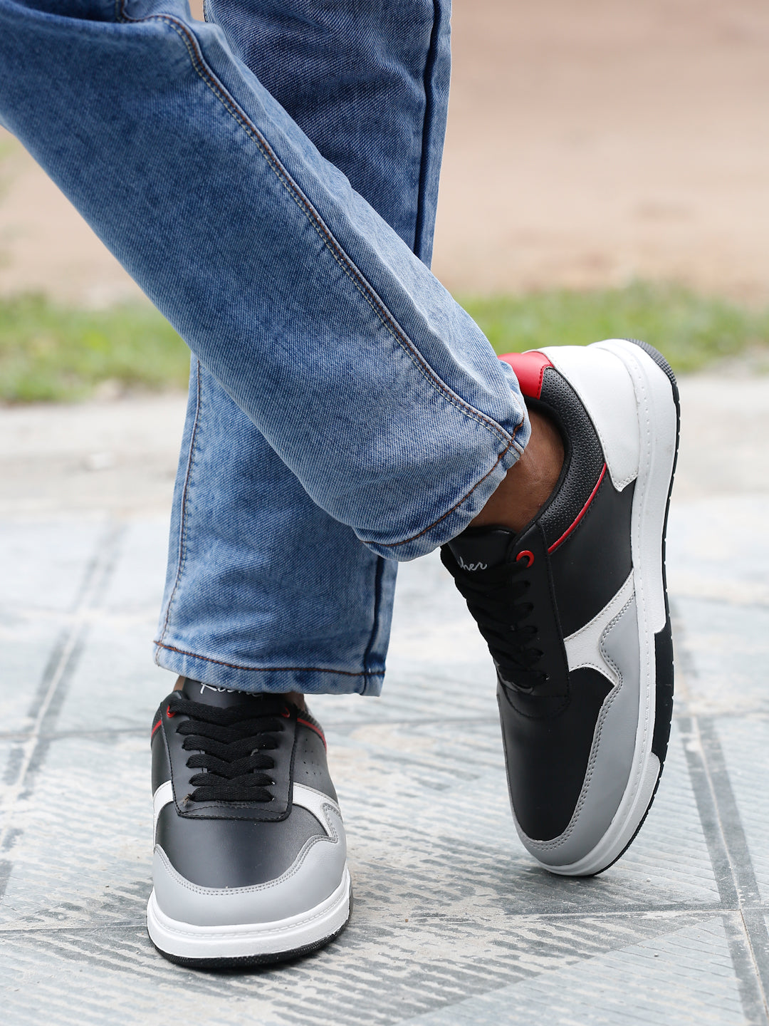 Kosher Men's Casual Sneakers - Black & Red Sneakers with White Accents
