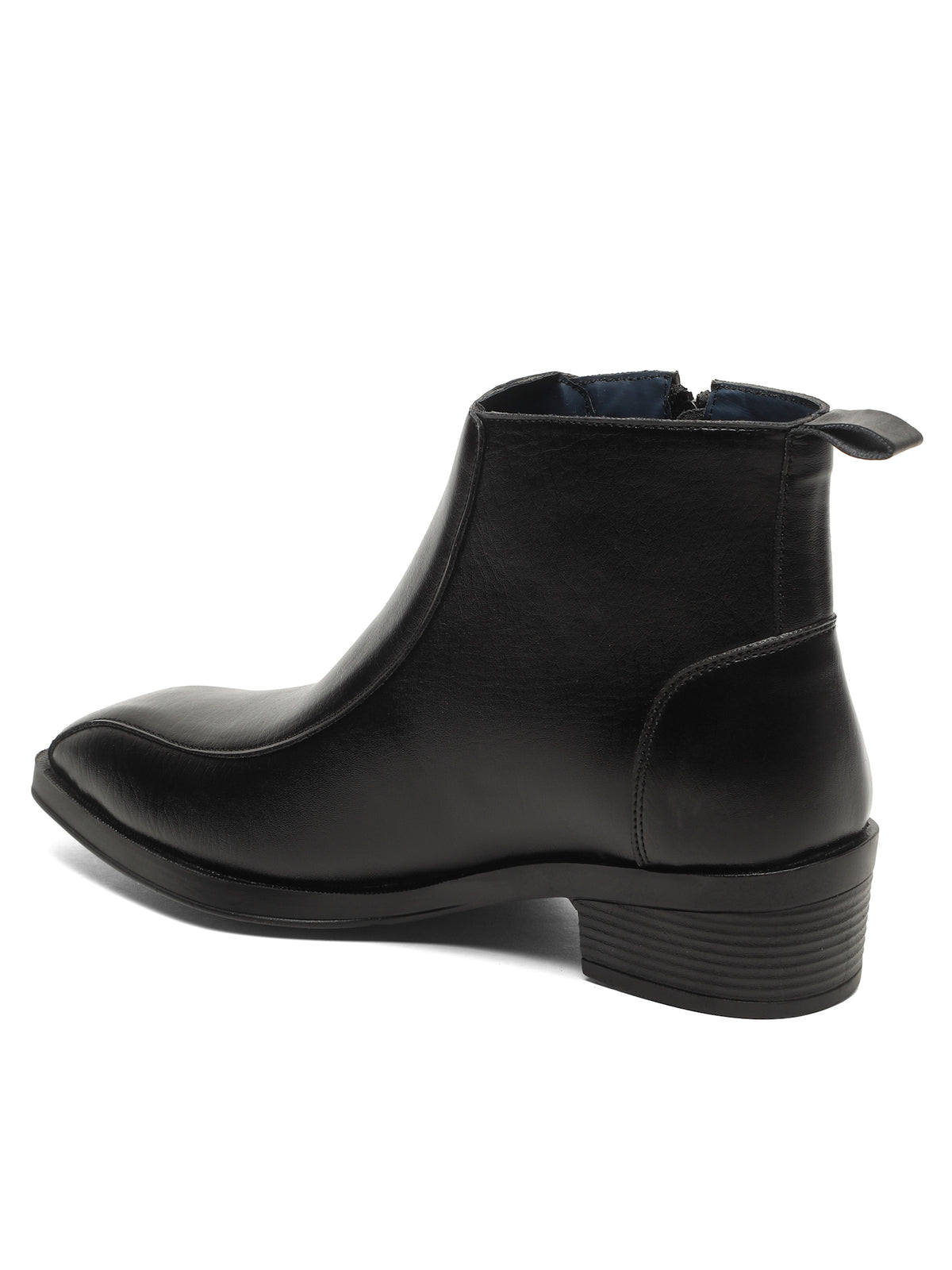 Kosher Men's Black Synthetic Leather Side-Zip Square-Toe Ankle Boots