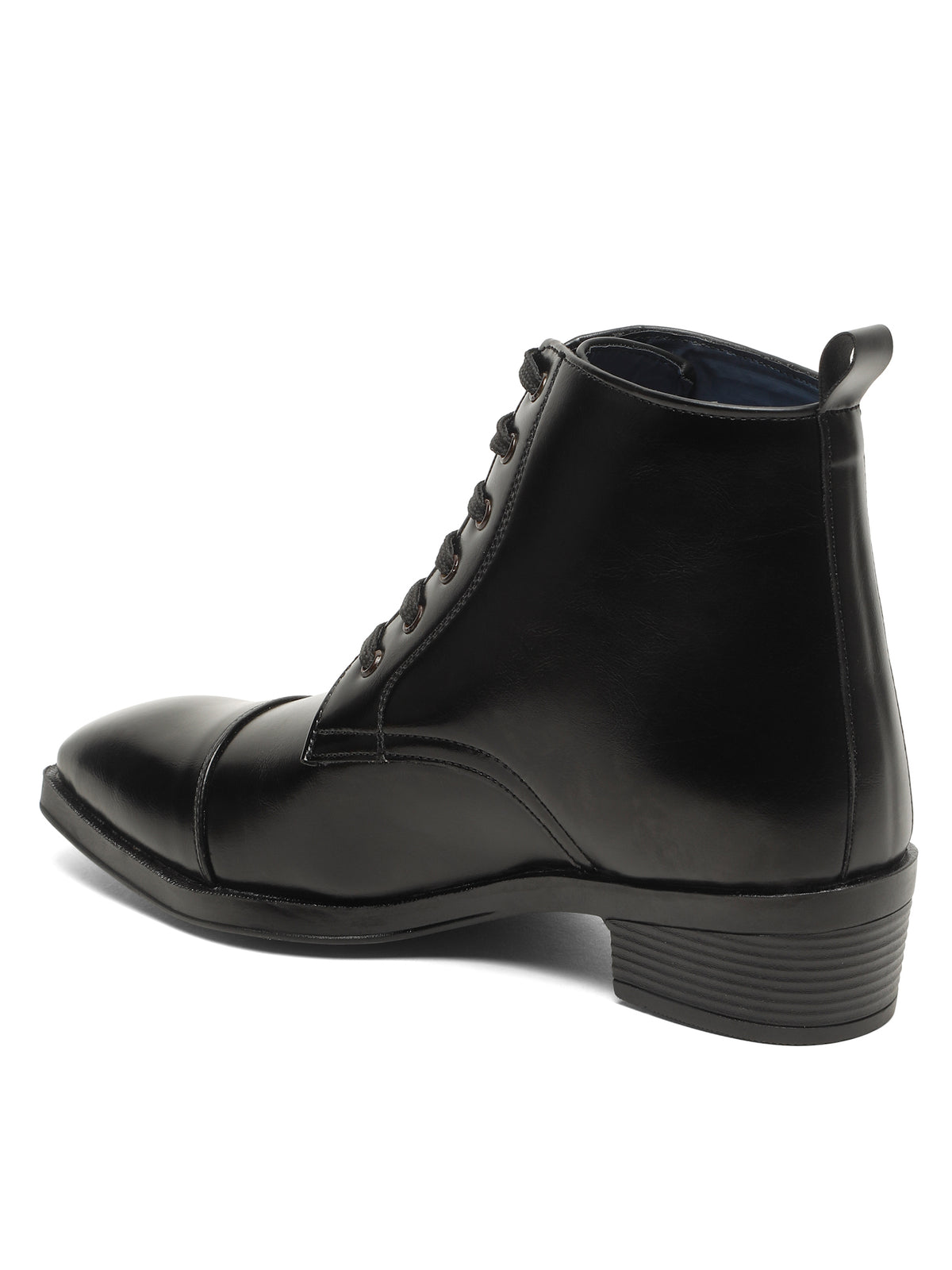 KOSHER Men Black Solid Synthetic Leather Lace-Up Mid-Top High Heel Boots