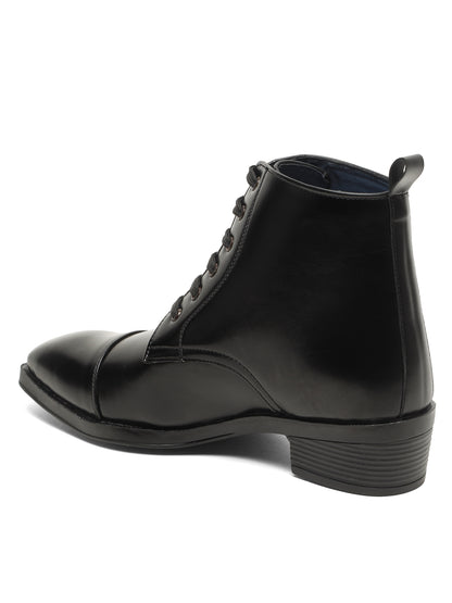 KOSHER Men Black Solid Synthetic Leather Lace-Up Mid-Top High Heel Boots