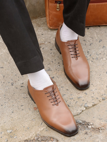 Kosher Men's Sleek Tan Plain Toe Lace-Up Formal Shoes
